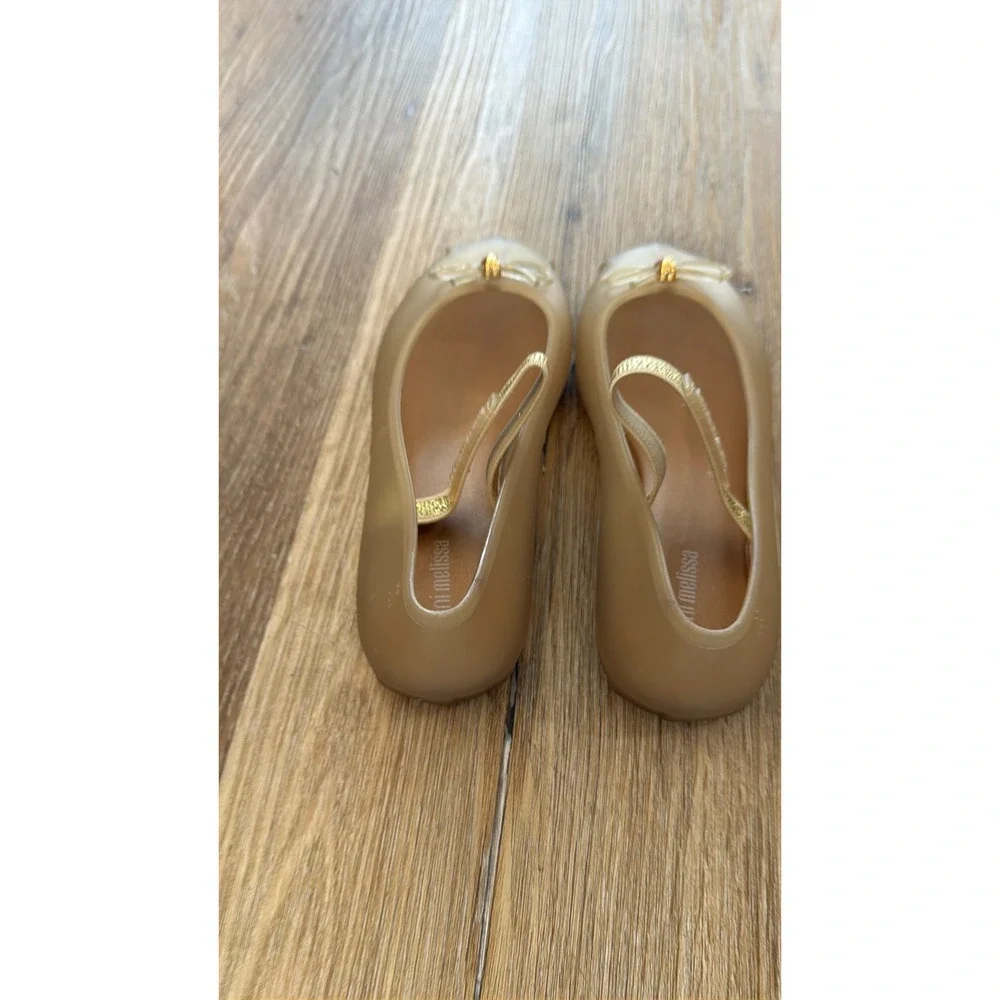 Mini Melissa Sophie INF Mary Jane Jelly Flats Kids Size 1 Pearly Beige Bow Gold